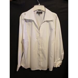Jones New York Platinum Easy Care Size 16W Button Blouse 100% Cotton White A25